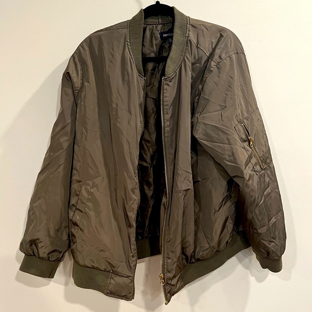 Oversized Bomber Jacket With Pockets Size 3XL Green